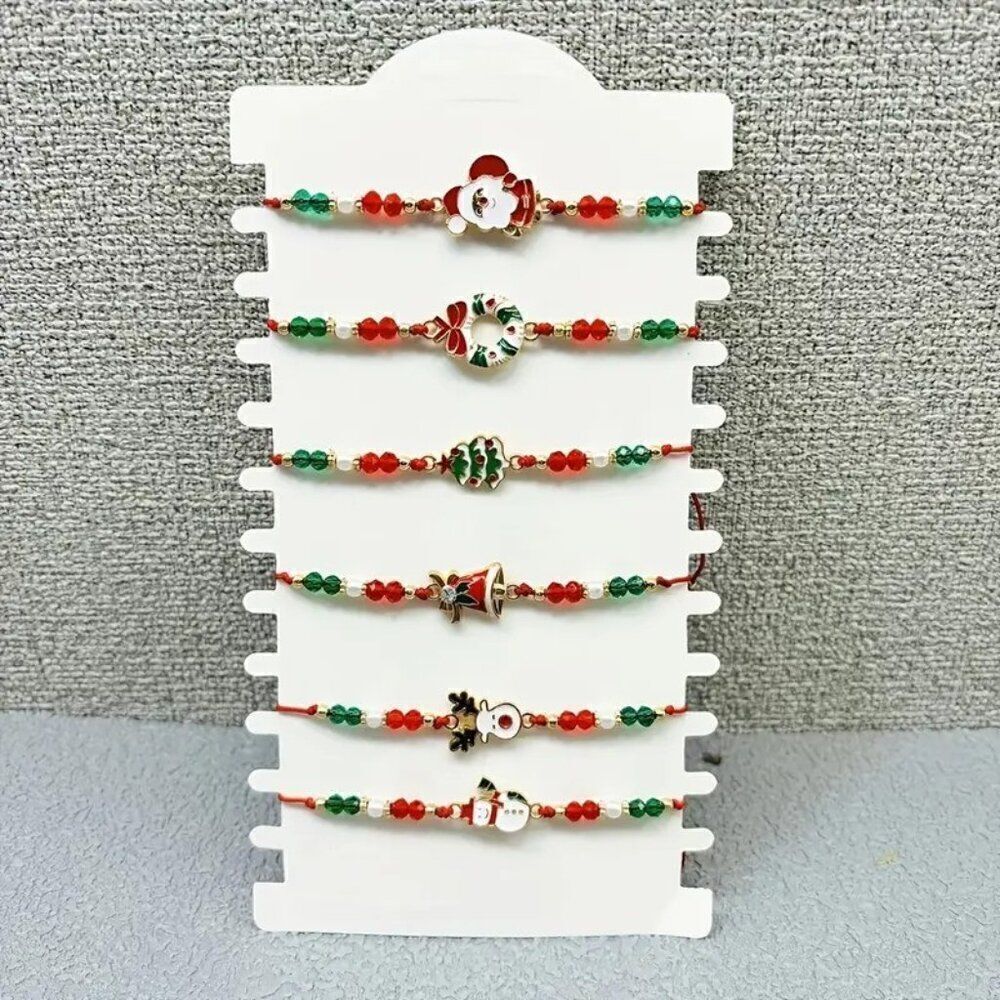 Woman's 6pcs Boho-Chic Christmas Bracelet Set with Festive Charms